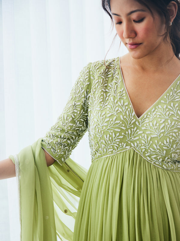 New Leaf Embroidered Sharara Set