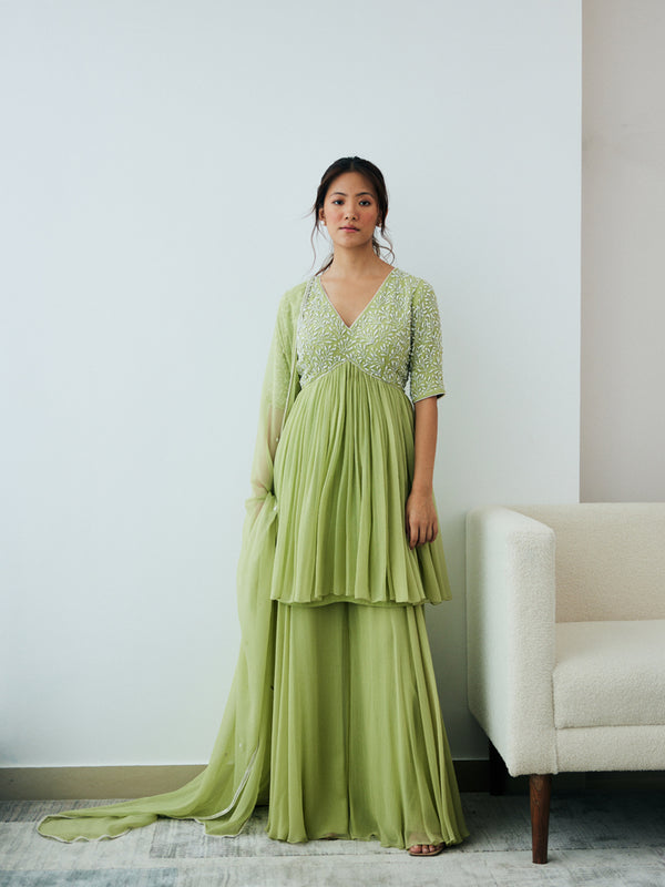 New Leaf Embroidered Sharara Set