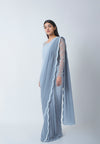 Cloud Blue Ombre Pre-Draped Saree