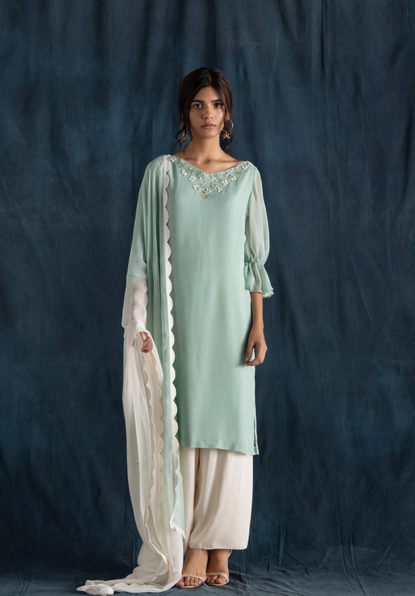 Mint And Ivory Kurta Set
