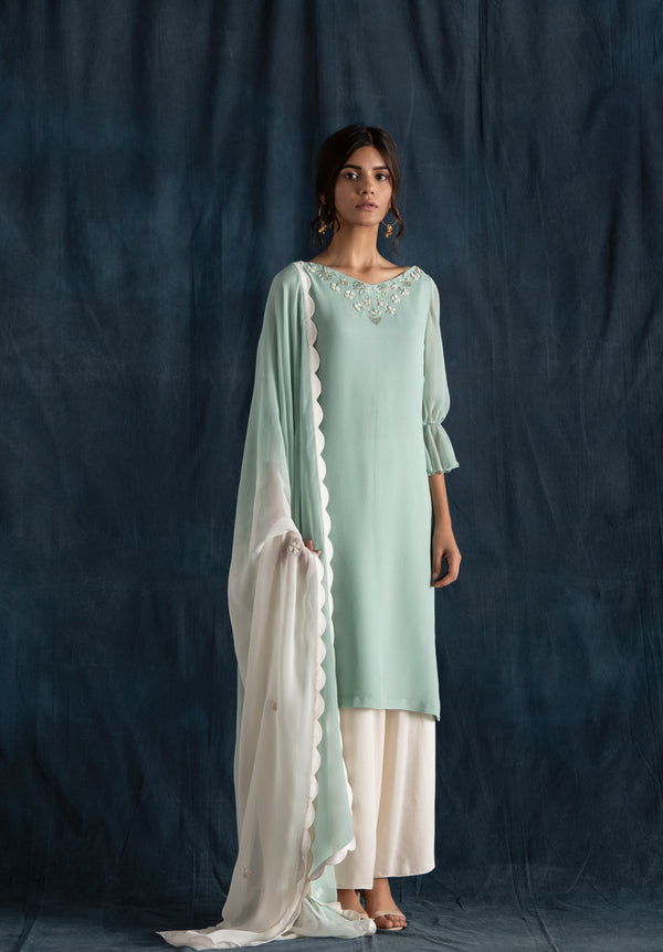 Mint And Ivory Kurta Set