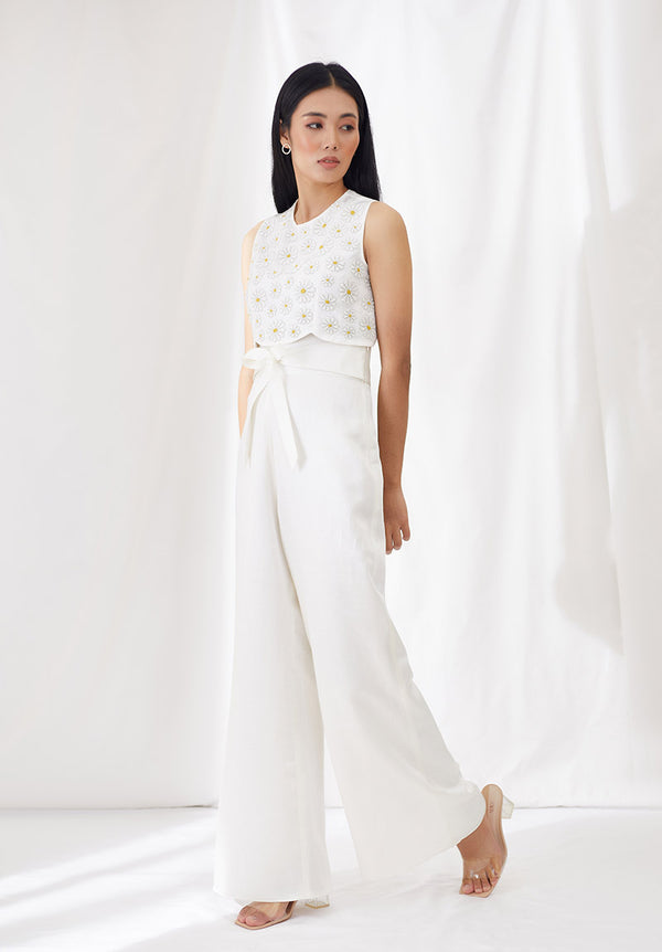 Ivory Tie-Detail Pants