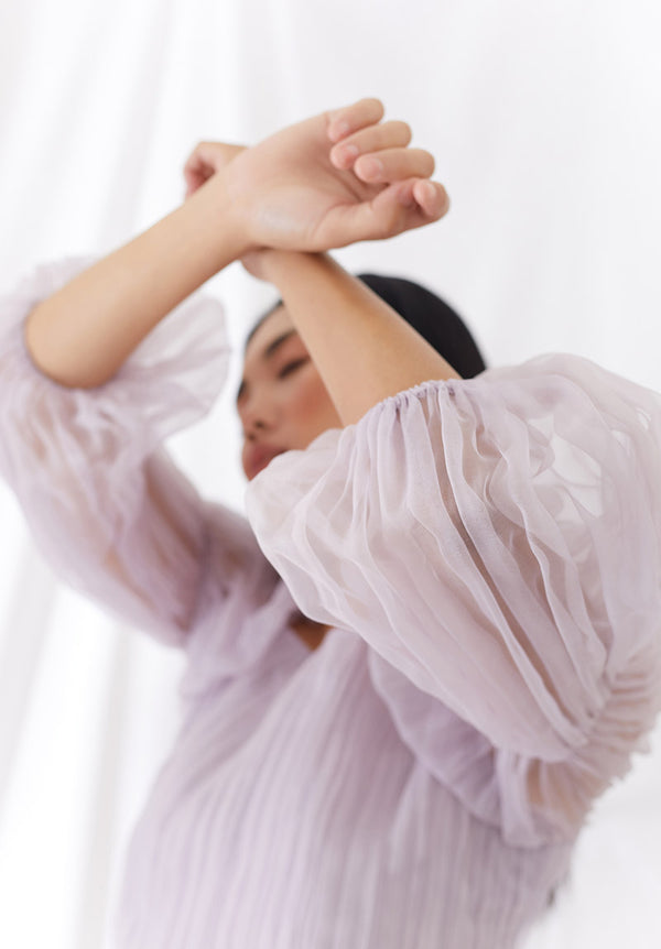 Lilac Organza Billow Sleeve Top