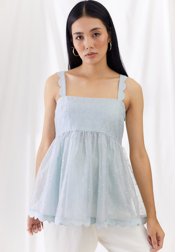 Seafoam Scallop Detail Gathered Top