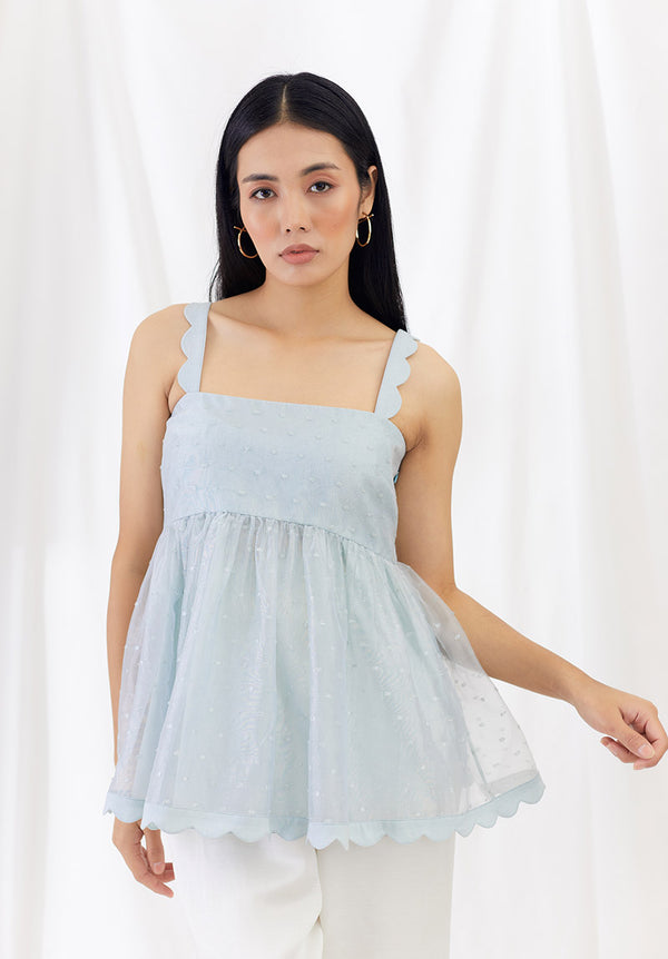 Seafoam Scallop Detail Gathered Top