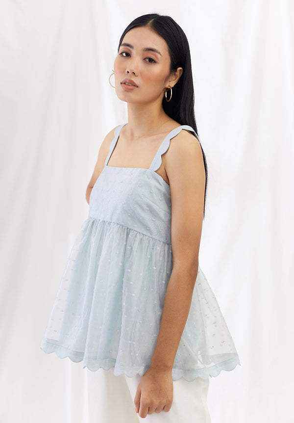 Seafoam Scallop Detail Gathered Top