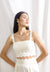 Ivory Pleated Scallop Detail Crop Top