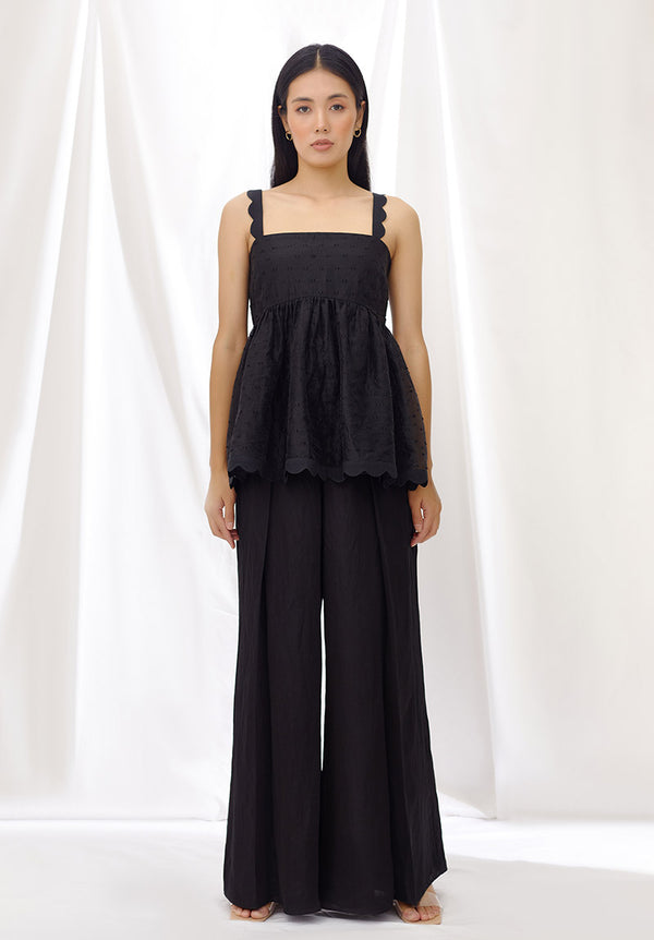 Midnight Scallop Detail Gathered Top