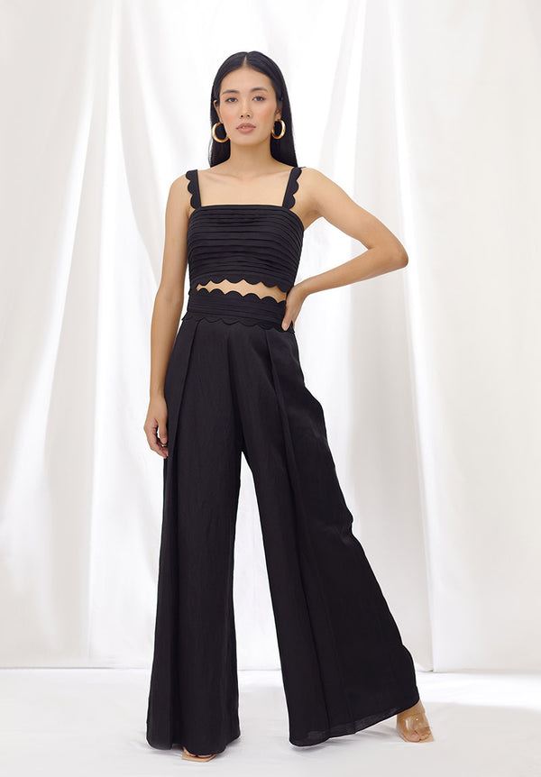 Midnight Pleated Scallop Detail Crop Top