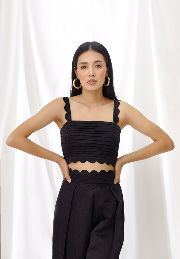Midnight Pleated Scallop Detail Crop Top