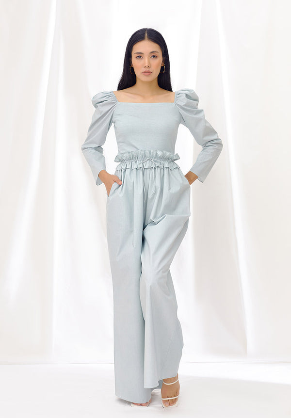 Seafoam Bodysuit With Gathered Sleeves