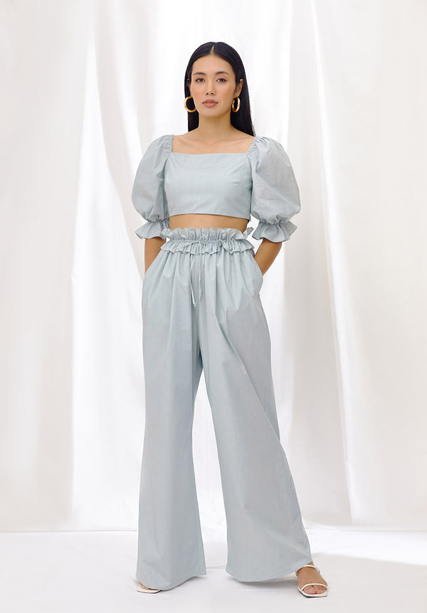 Seafoam Puff Sleeve Crop Top