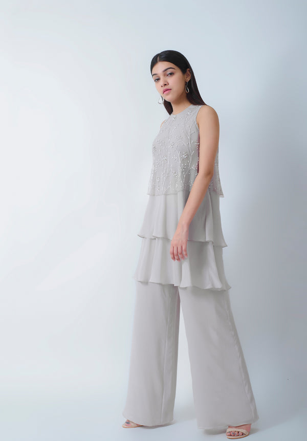 Mist Grey Layered Tunic And Pants Set