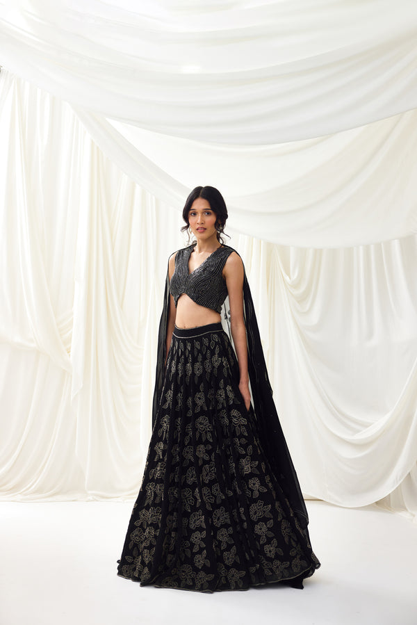 Nocturnes Lehenga Set in Black