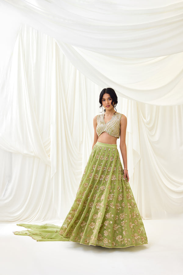 Nocturnes Lehenga Set in Green