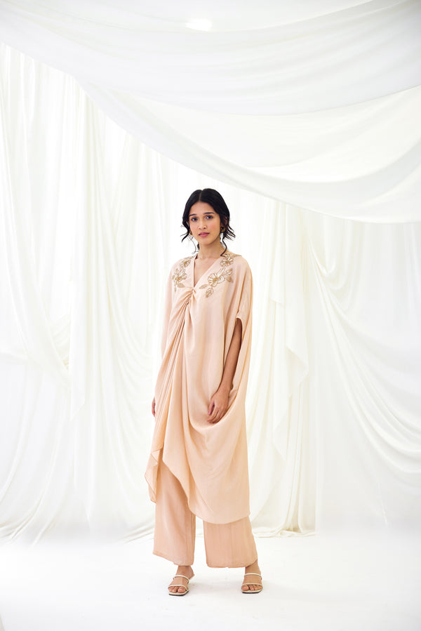 Gathered Kaftan Set in Pale Blush