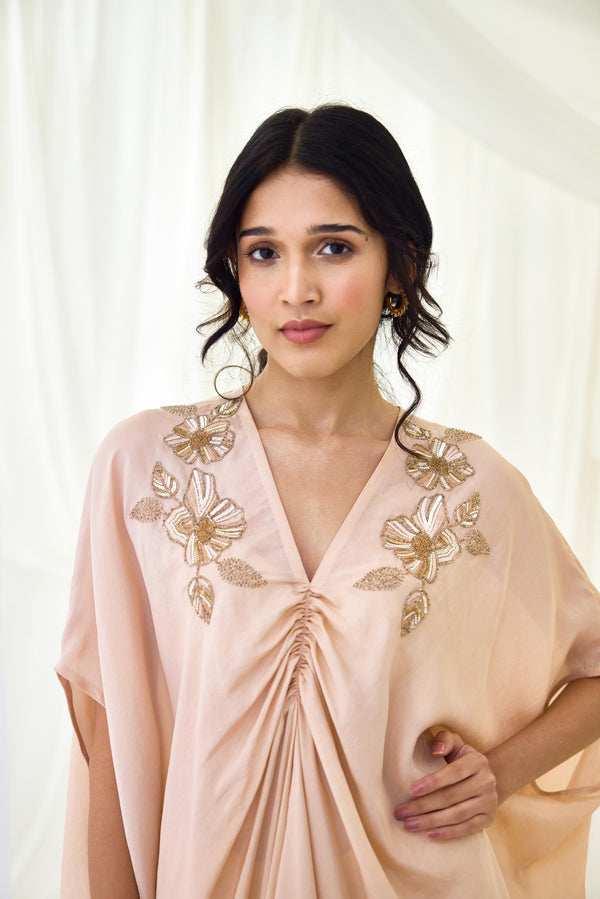 Gathered Kaftan Set in Pale Blush