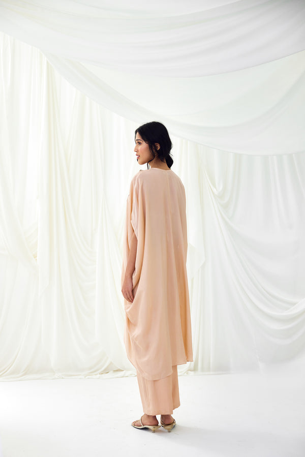 Gathered Kaftan Set in Pale Blush