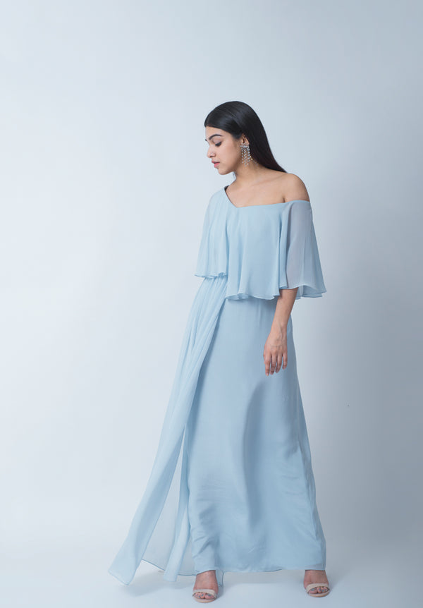 Cloud Blue Asymmetrical Panel Dress