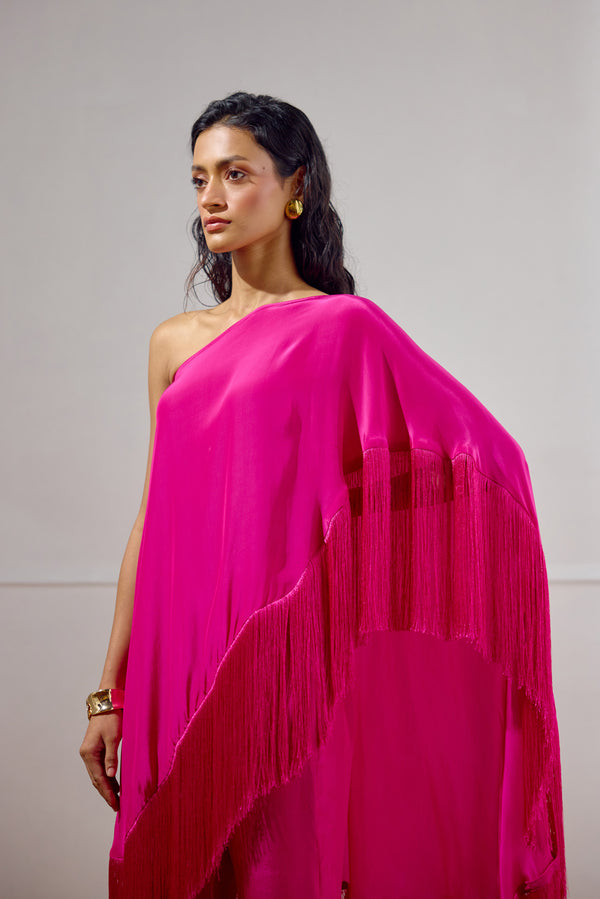 Deep Fuchsia Cape Set with Fringe