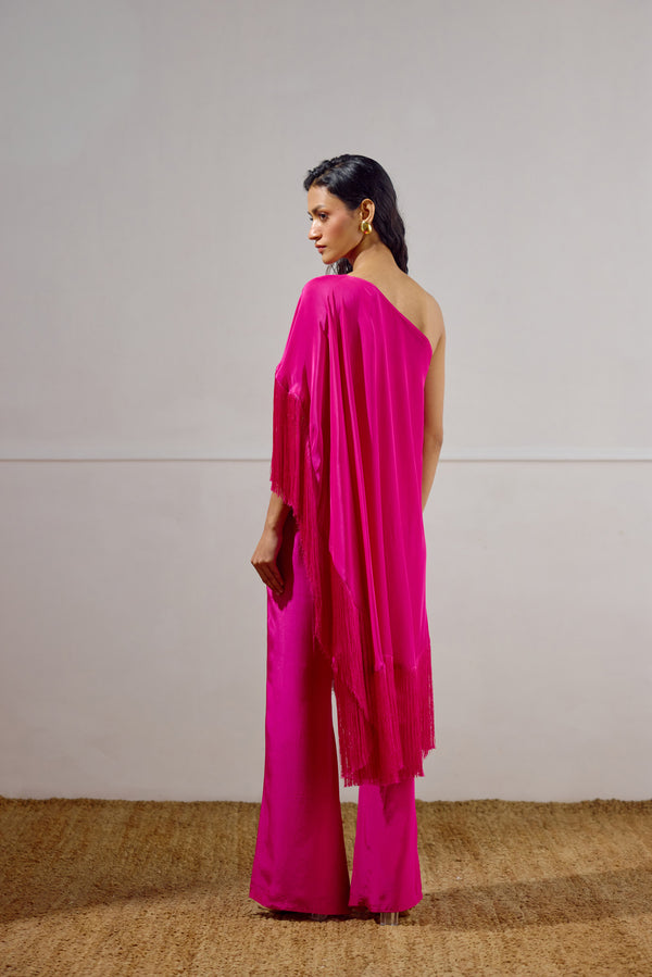 Deep Fuchsia Cape Set with Fringe