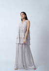 Mist Grey Layered Sharara Set