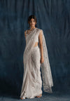 Soft Grey Organza And Georgette Pre-Stitched Saree