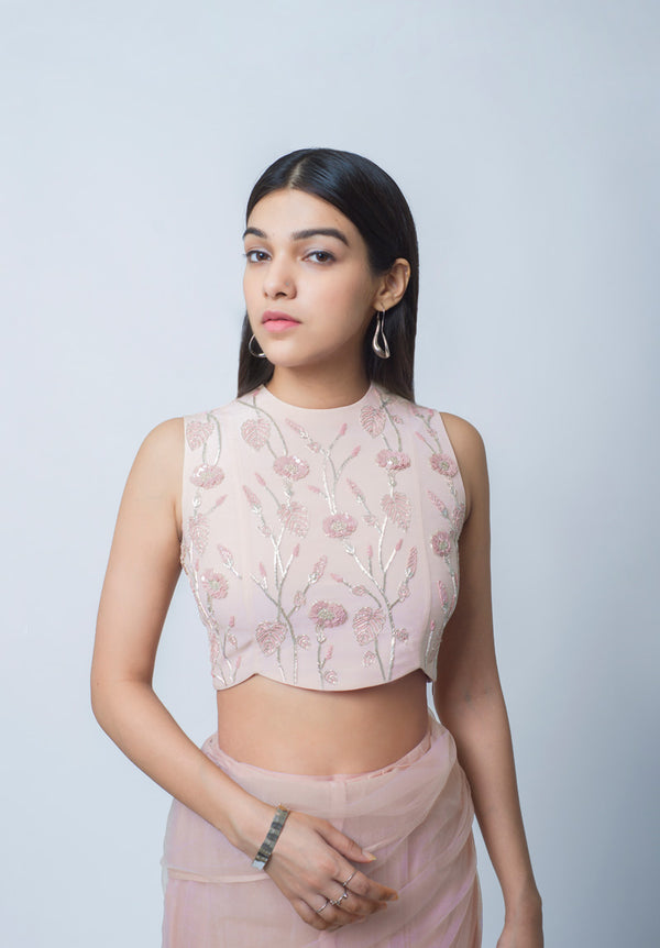 Blush And Rose Ombre Pre-Draped Saree