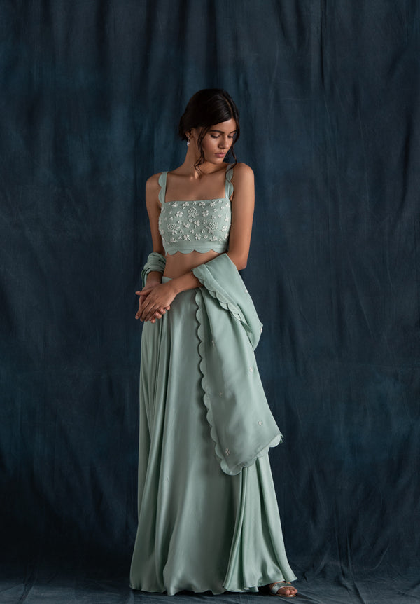 Mint Scallop Detail Lehenga Set