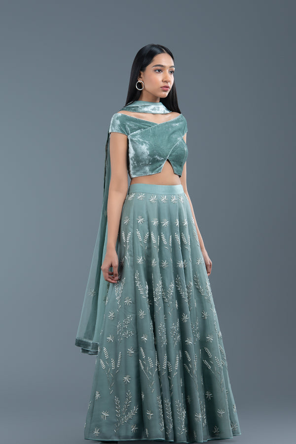 Rosemary Organza And Velvet Lehenga Set