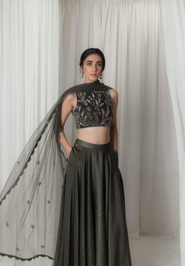 Olive Lehenga Set