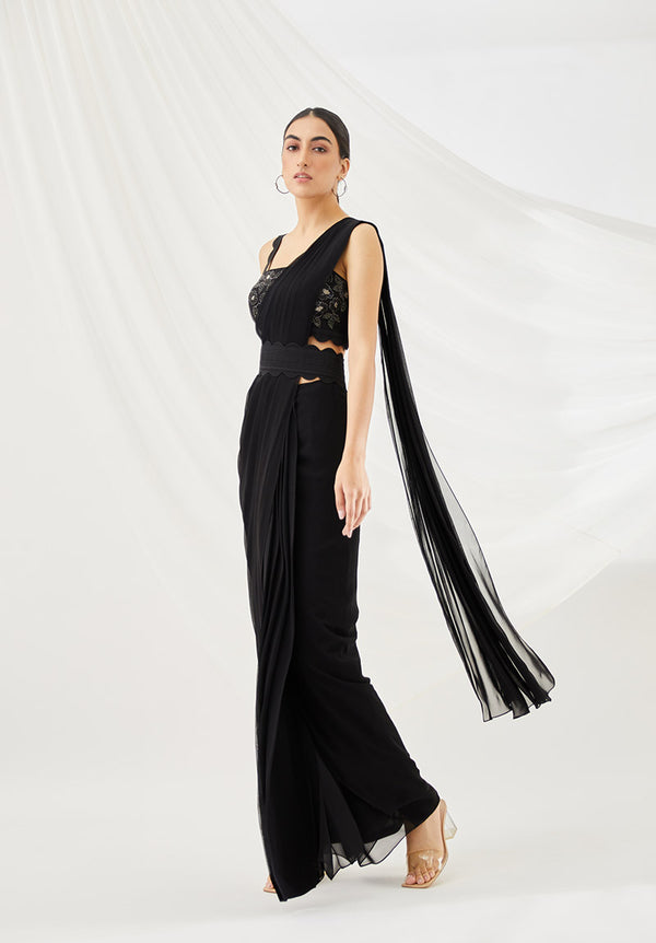 Midnight Cloudland Pre-Draped Saree
