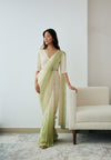 Ivory and Green Ombre Pre-Draped Saree