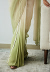 Ivory and Green Ombre Pre-Draped Saree