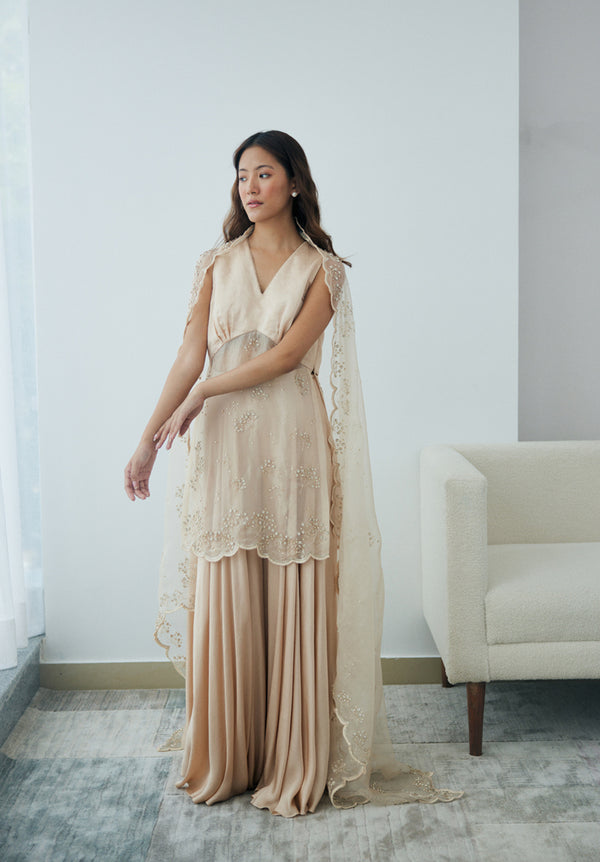 Pearled Sand Sharara Set