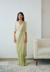 Ivory and Green Ombre Pre-Draped Saree