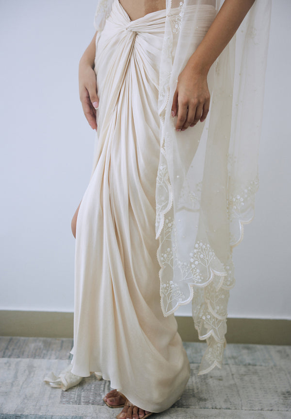 Ivory Draped Skirt Set