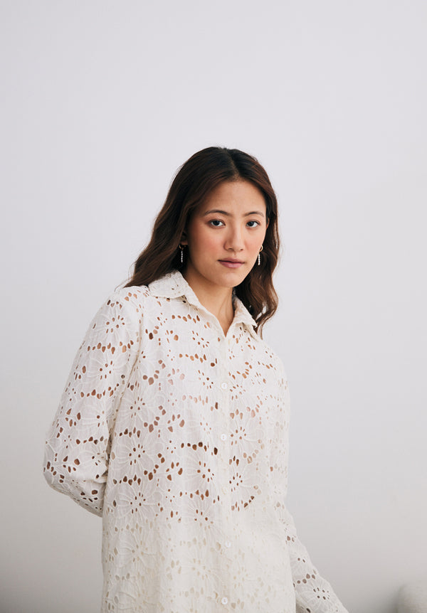 Ivory Cutwork Shirt with Beading