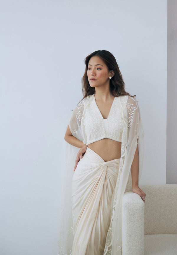 Ivory Draped Skirt Set