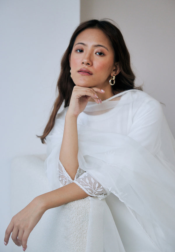 Cloud White Embroidered Kurta Set