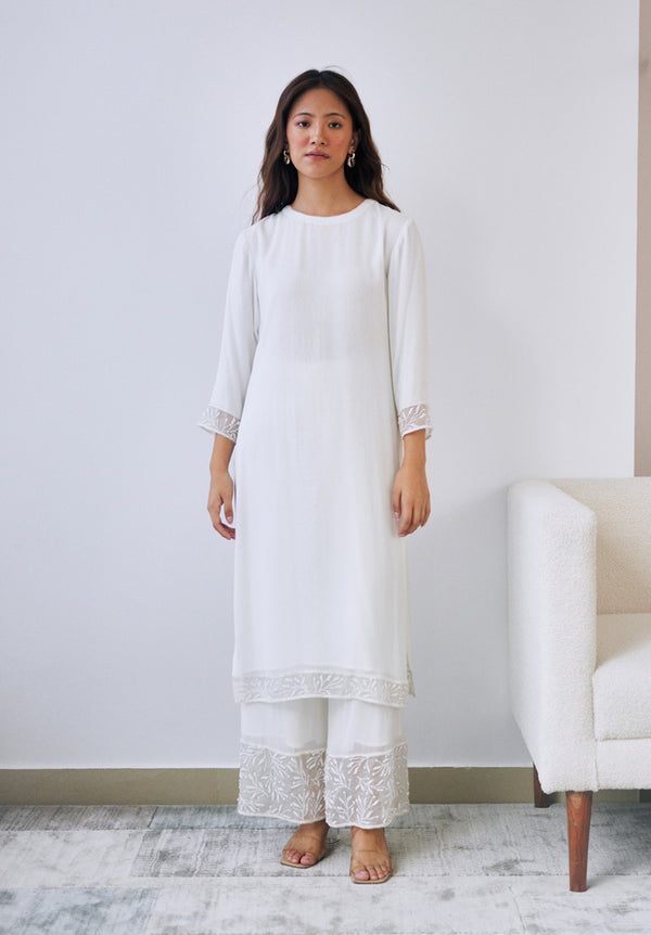 Cloud White Embroidered Kurta Set