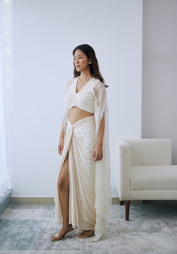 Ivory Draped Skirt Set