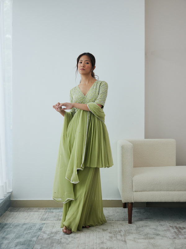 New Leaf Embroidered Sharara Set