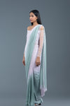 Rosemary And Lavender Ombre Pre-Draped Saree