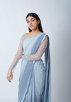 Cloud Blue Ombre Pre-Draped Saree