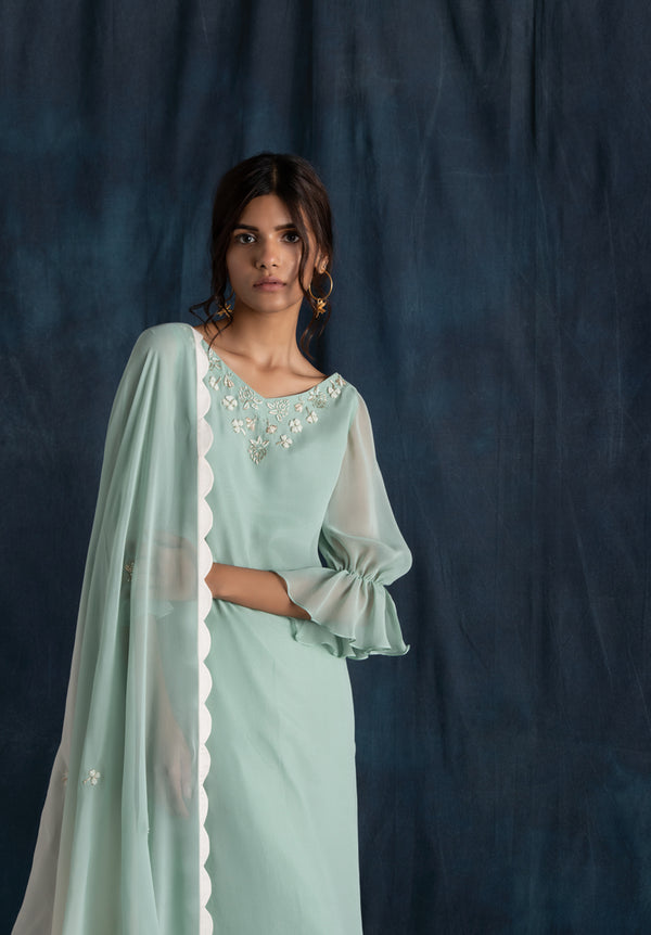 Mint And Ivory Kurta Set