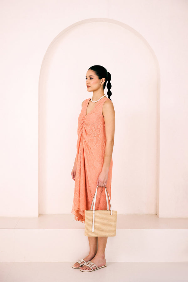 Peach Sunset Gathered Dress