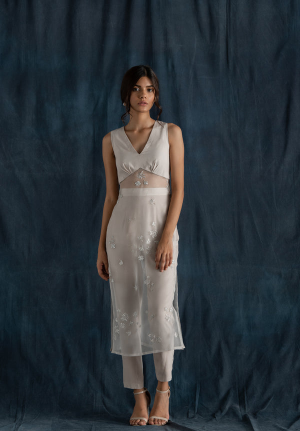 Soft Grey Long Tunic And Pants Set