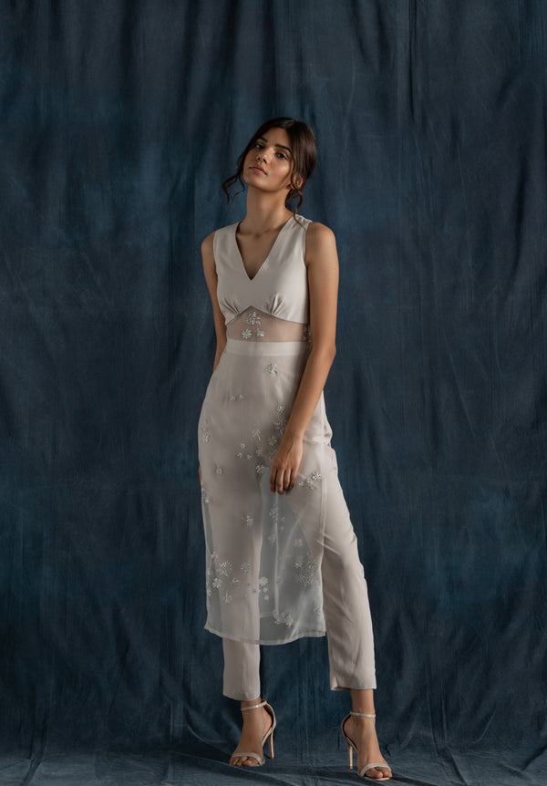 Soft Grey Long Tunic And Pants Set