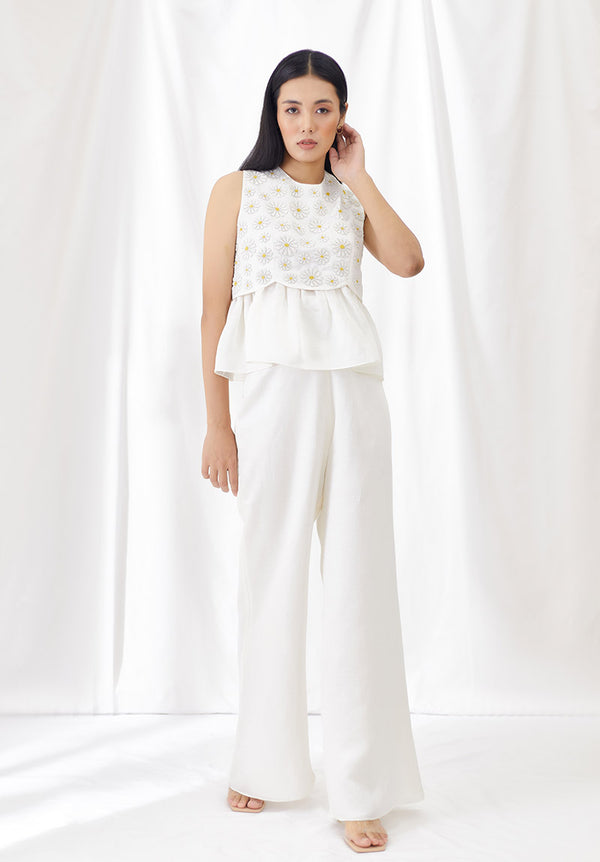 Ivory Beaded Daisy Two-Way Top